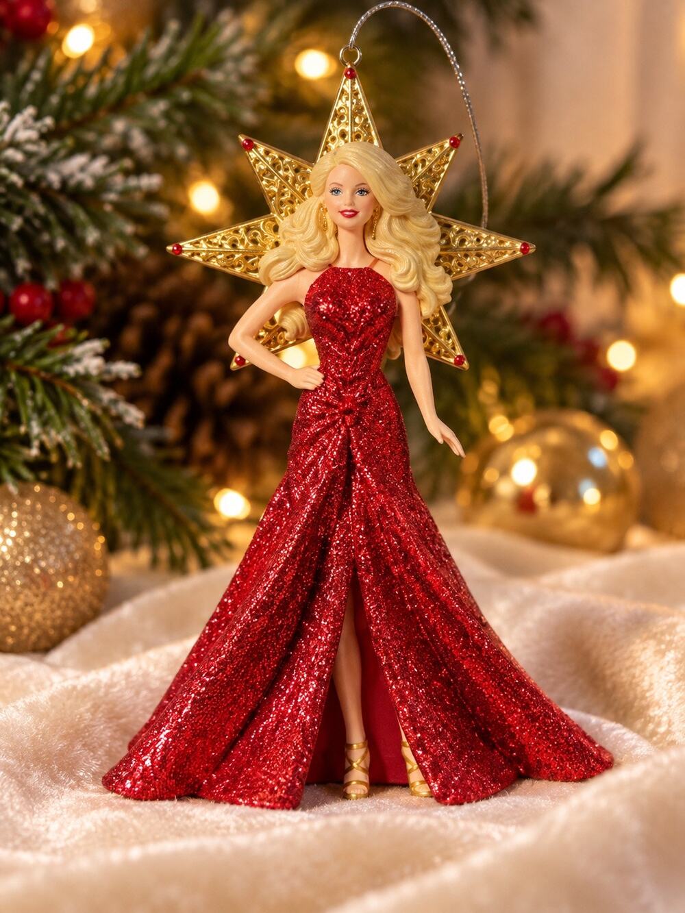 2017 Hallmark Keepsake Holiday Barbie Ornament 3rd Series Red Glitter Dress Box